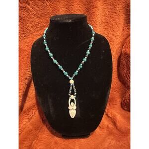 Carved Bovine Bone Pendant Bead of Female Goddess Necklace turquoise color beads